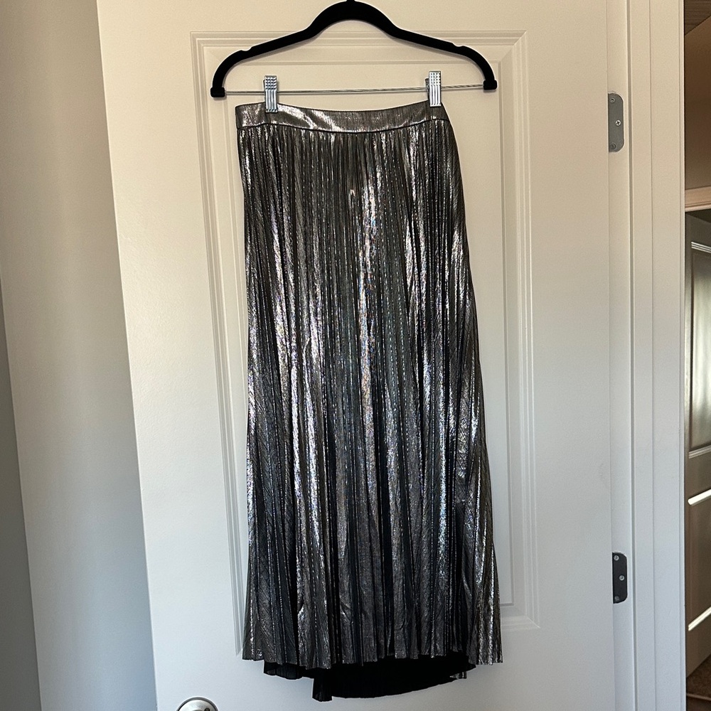 Avara Metallic Silver Pleated Maxi Skirt - Women